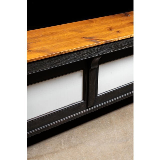 Black Early 20th Century Butcher's Counter With Milk Glass Panels For Sale - Image 8 of 11