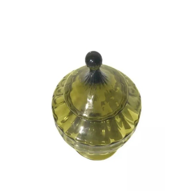 Glass Vintage Mid Century Modern Italian Empoli Blown Glass Apothecary Jar Green Italy. For Sale - Image 7 of 7