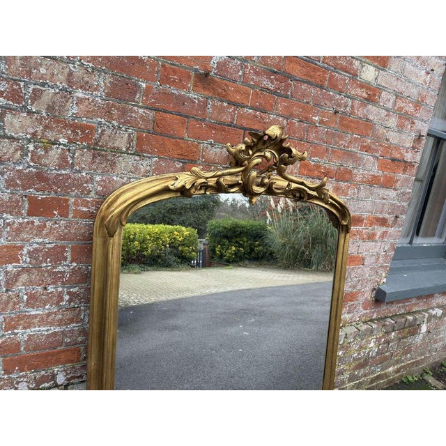 Large Antique 19th Century English Top Gilt Overmantle Mirror For Sale - Image 5 of 7