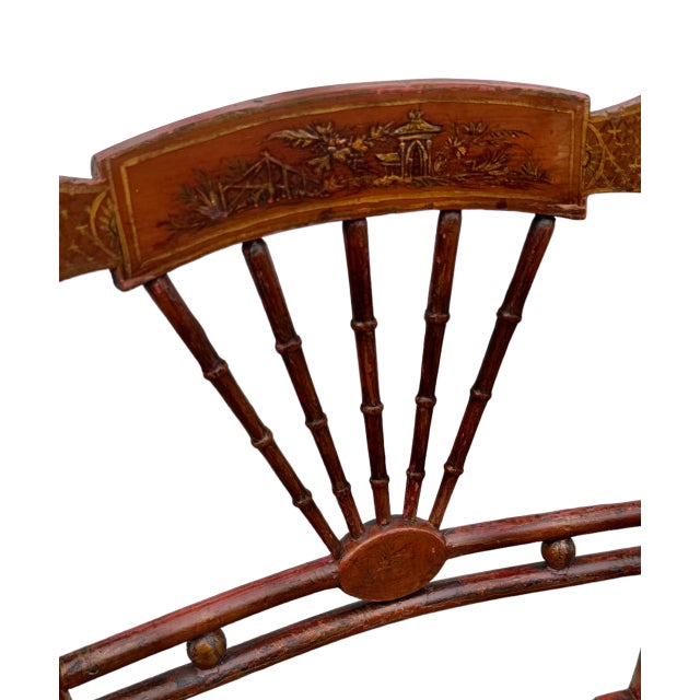Late 19th Century Red & Gilt & Painted Chinoiserie Armchair For Sale - Image 5 of 9