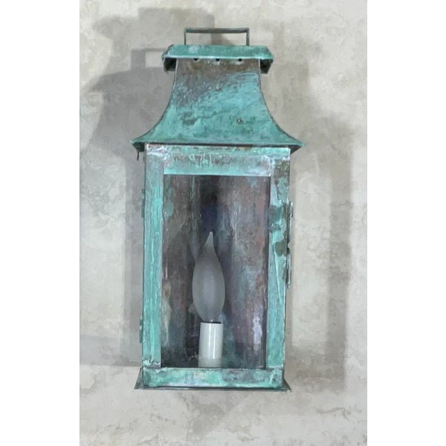 Green Single Wall Hanging Copper Lantern For Sale - Image 8 of 10