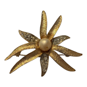 Mid-Century Vintage BSK Brushed Gold Flower Brooch
