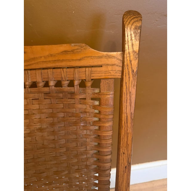 Antique Oak Rocking Chair With Woven Splint Seat and Back For Sale - Image 13 of 16