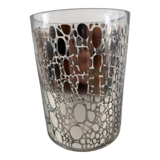 Beautiful Clear, Cylindrical Vase With Embossed Chrome Alligator Print For Sale