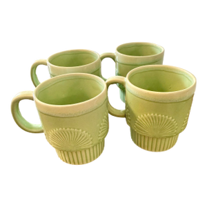 Mid 20th Century Jadeite Green Style Stacking Mugs