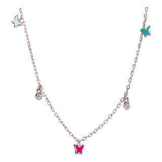 Rainbow Butterfly Sterling Silver & Diamond Choker Necklace For Sale
