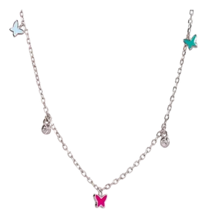 Rainbow Butterfly Sterling Silver & Diamond Choker Necklace