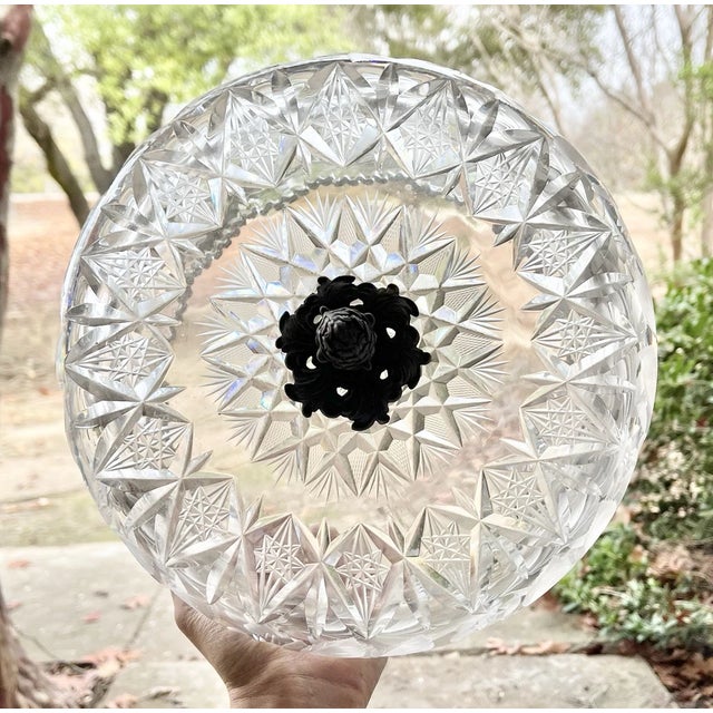 Transparent Large Vintage American Brilliant Cut Flower Crystal Mushroom Parlor Lamps For Sale - Image 8 of 12