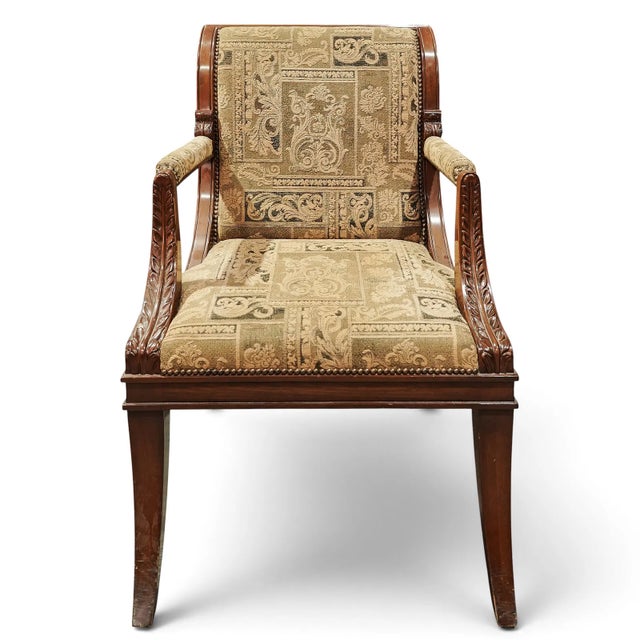 Traditional 1960s Walnut & Fabric Neoclassical Revival Accent Armchair For Sale - Image 3 of 5