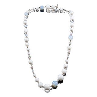 1950s Jewelry Bohemia Czech Opaline & Milk Glass With Cloisonné and Pearl Accent Beads. For Sale