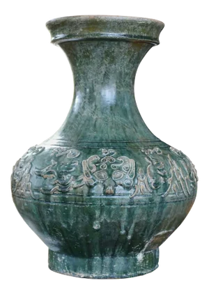Large Han Dynasty Hu Green Glazed Mythical Beasts Vessel