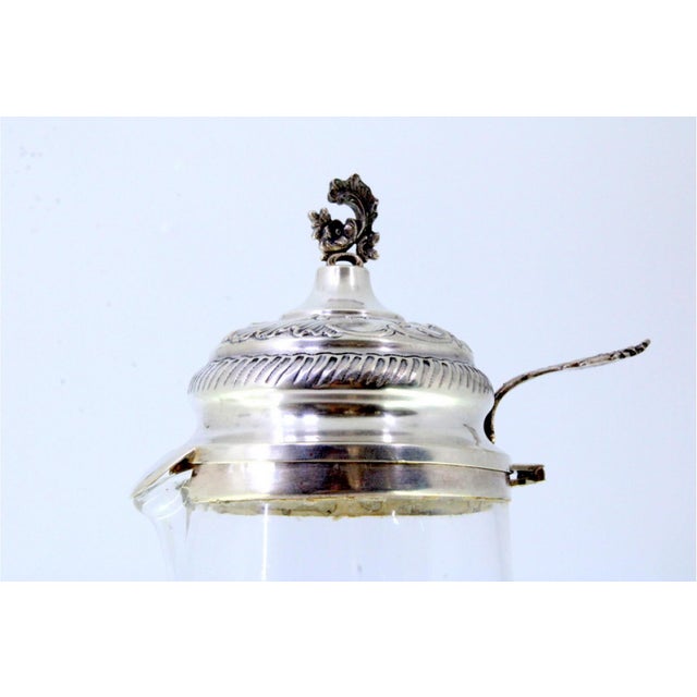 Metal Acid Etched Glass Wine Jug with Lid and Silver Cut-Out Handle For Sale - Image 7 of 8