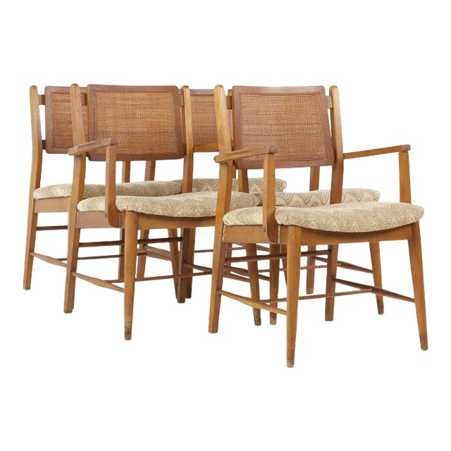 Mainline by Hooker Mid Century Walnut and Cane Dining Chairs - Set of 5 For Sale