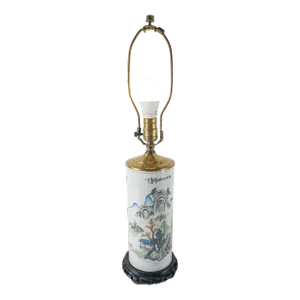 20th Century Chinese Porcelain Table Lamp With Landscape Decoration