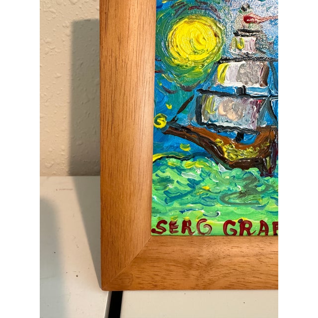 “Luna Maris” by Serg Graff is a vivid contemporary seascape capturing a dreamlike ship sailing beneath a radiant moonlit...