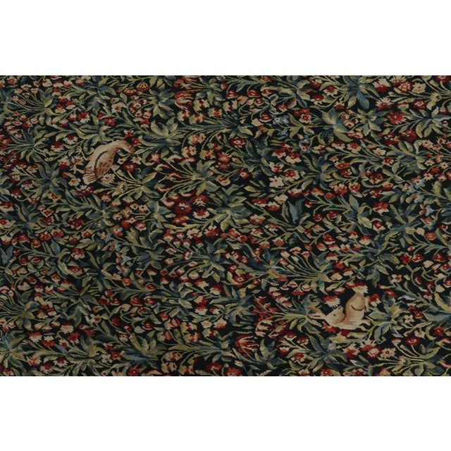 2010s Rug & Kilim’s Armorial Tudor Style Rug in Green and Red Floral Patterns For Sale - Image 5 of 9