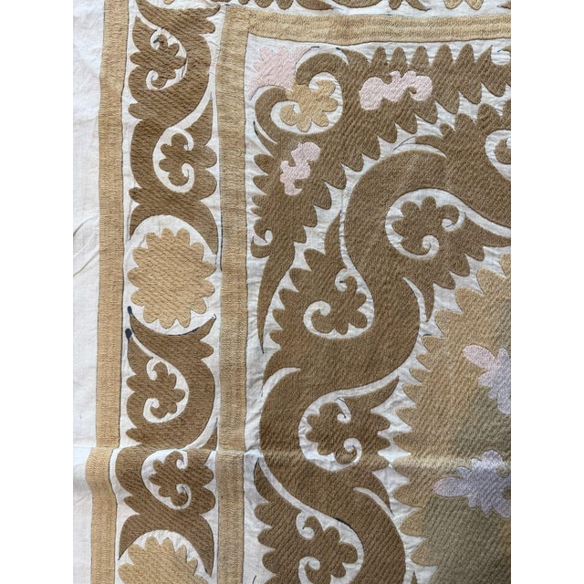 1960s Suzani Wall Hanging — Terracotta Uzbek Tablecloth 5'0'' X 5'5'' For Sale - Image 5 of 9