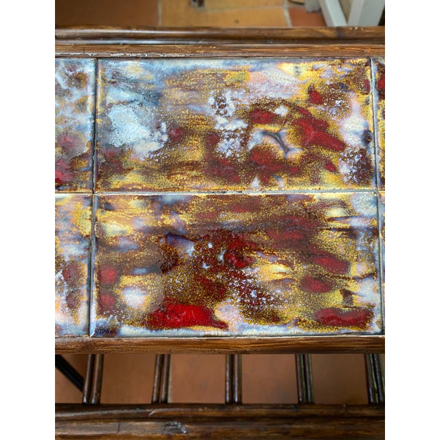 Rattan Magazine Rack with Ceramic Tile Shelf, 1970s For Sale - Image 10 of 18