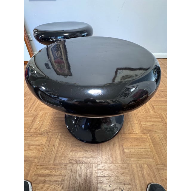 Plastic Pair Space Age Black Fiberglass Mushroom Pedestal Stools, 1960s–70s For Sale - Image 7 of 11