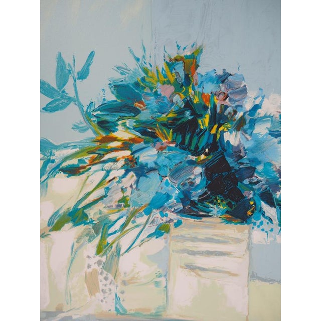 Modern Claude Hemeret, Blue Bouquet, Lithograph For Sale - Image 3 of 6