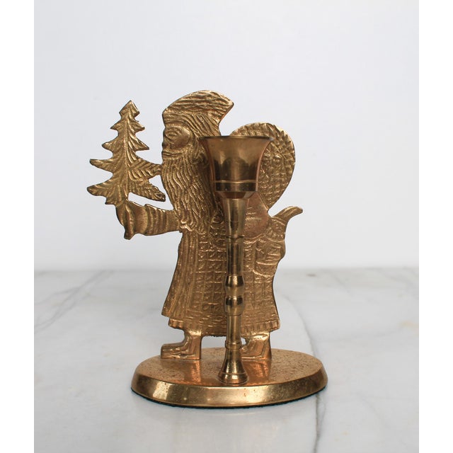 Hollywood Regency Vintage Brass Santa Claus Christmas Taper Candle Holder For Sale - Image 3 of 8