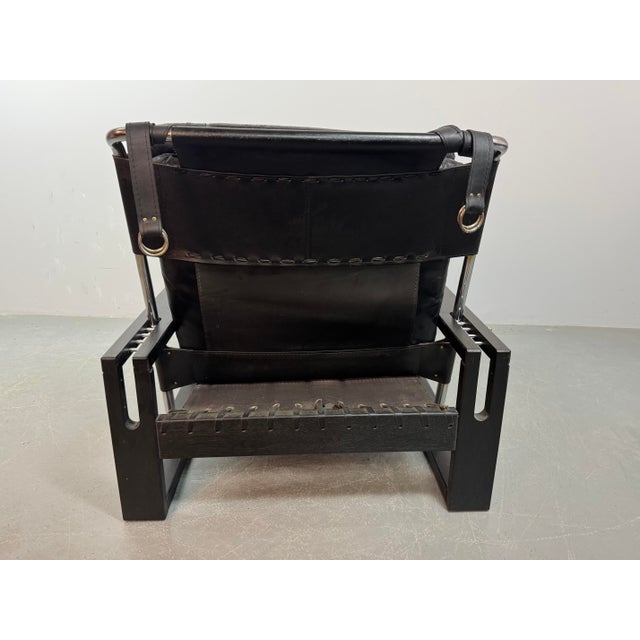 Brutalist Black Leather Armchair with Black Wooden and Metal Chrome Frame by Sonja Wasseur, Netherlands, 1970s For Sale - Image 4 of 18