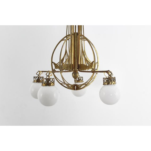 Art Nouveau Liberty Style Brass and Glass Chandelier Late Xix Sec Austria For Sale - Image 11 of 17