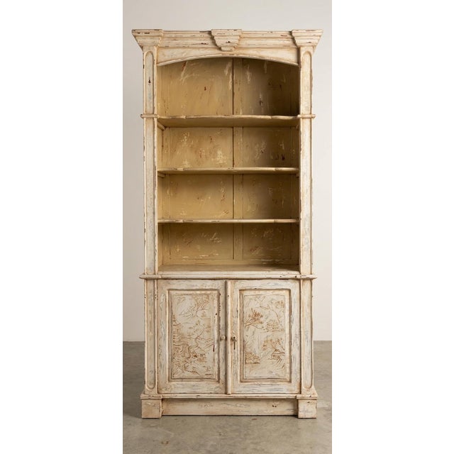Late 20th Century Italian French Style Rustic Chinoiserie Bookcase Cabinet W/ Landscape Panels For Sale - Image 5 of 8