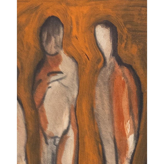 Illegibly Signed Figural Composition Mixed Media For Sale - Image 4 of 8