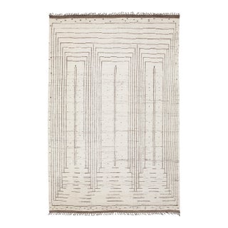 Minimalist Linear Berber: Modern Hand-Knotted Moroccan Style Wool Rug For Sale