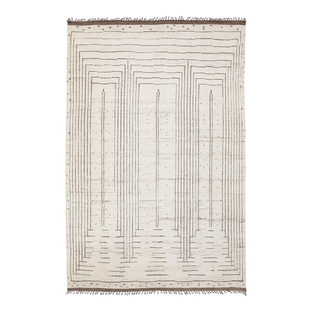 Minimalist Linear Berber: Modern Hand-Knotted Moroccan Style Wool Rug For Sale