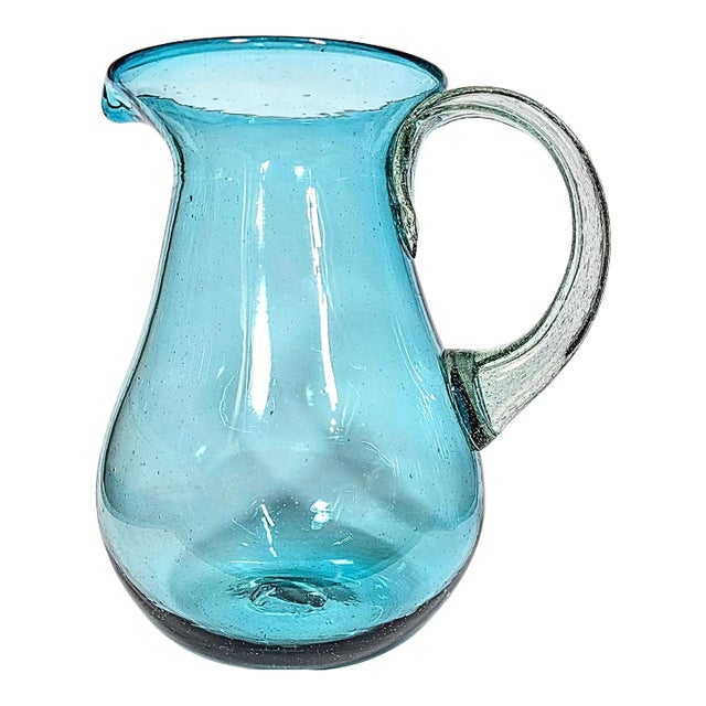 Mediterranean Blue Blown Glass Pitcher For Sale
