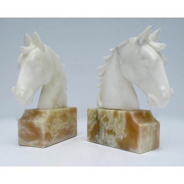 Vintage Mid-Century Modern C.1970's Italian White Carrera & Crema Marfa Marble Horse Head Bookends - a Pair For Sale - Image 13 of 13