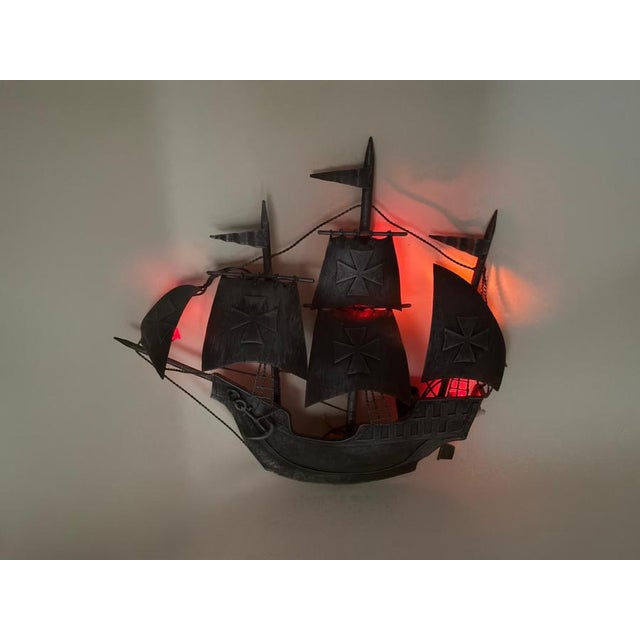 Spanish Galleon Columbus' Santa Maria Sailing Ship Wall Lamp in Wrought Iron, 1950s For Sale - Image 12 of 14