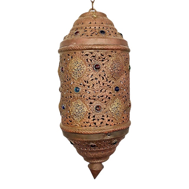 Vintage Moroccan Moorish Pendant Lantern Chandelier – Alberto Pinto Style Ceiling Light For Sale