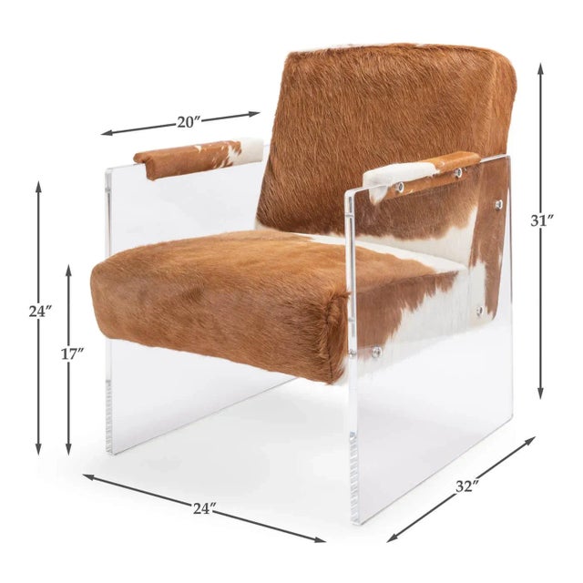 Pair of Cowhide and Lucite Armchairs For Sale - Image 10 of 11