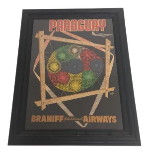 Vintage Framed Braniff International Airways Travel Poster
