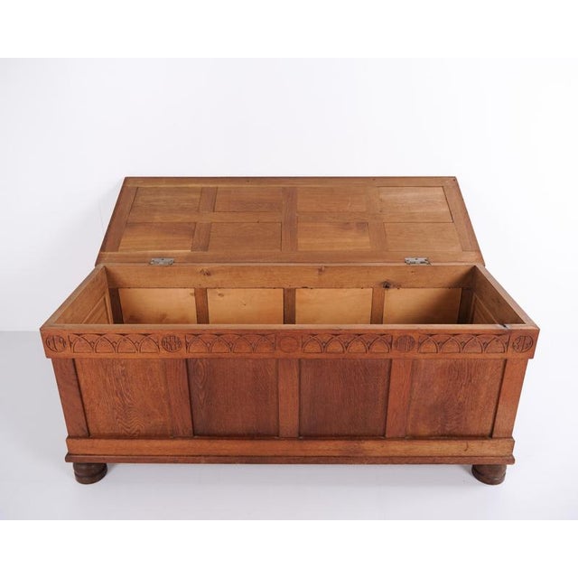 Chest in Oak with Carved Details and Round Legs, 1920s For Sale - Image 11 of 14