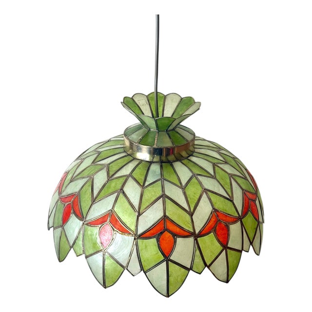 Handcrafted Palm Beach Capiz Shell Lotus Pendant, 1970s For Sale