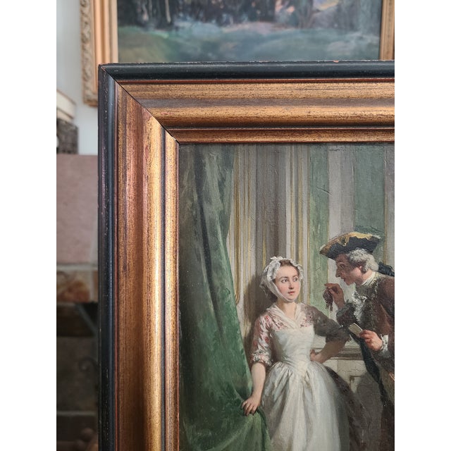 Prudent-Louis Leray Antique 19th Century French Oil Painting Interior Courting Scene For Sale - Image 11 of 17