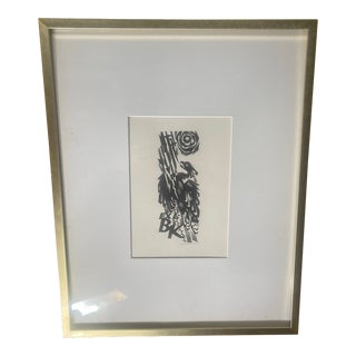 Late 20th Century Signed Graphic Print by Vojtěch Cinybulk, Abstract Bird Composition, Framed For Sale
