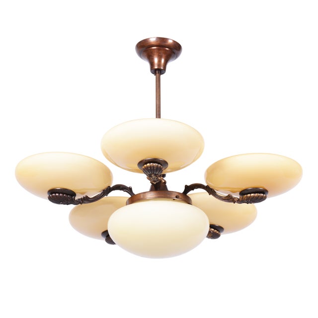 Art Deco Salon Chandelier in Brass, 1920s For Sale