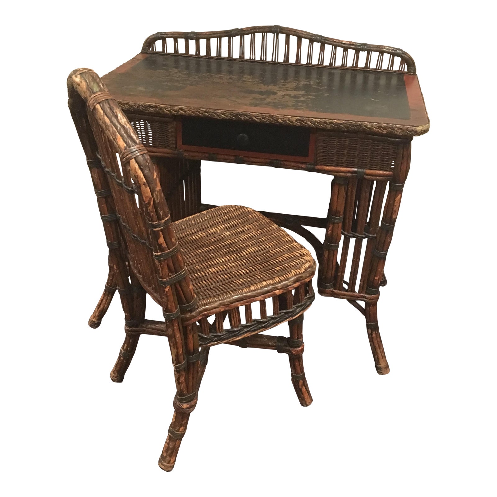 Antique Wicker Desk and Chair Chairish