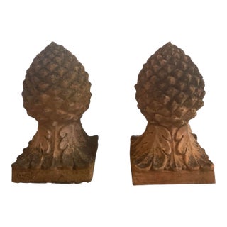 Pair of Italian Vintage Terracotta Pineapple Finials For Sale