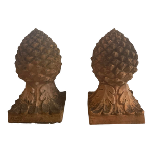 Pair of Italian Vintage Terracotta Pineapple Finials