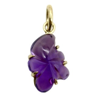 14k Gold Hand-Carved Amethyst Flower Charm For Sale