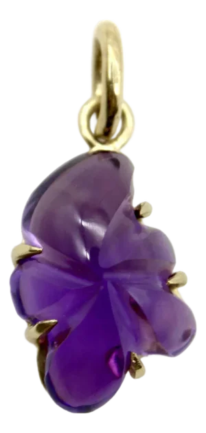 14k Gold Hand-Carved Amethyst Flower Charm