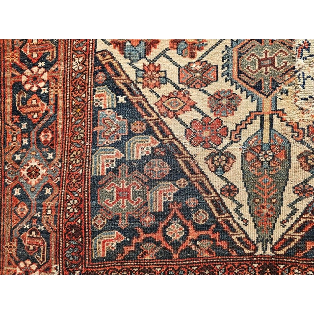 Antique Persian Malayer Rug, Handwoven Geometric Medallion Pattern, Ivory & Navy, 4’ X 6’ For Sale - Image 9 of 12