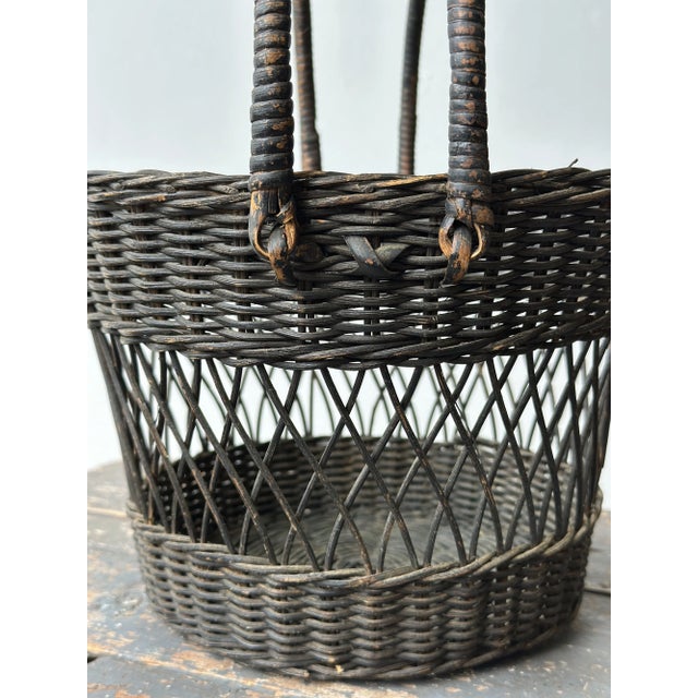 Antique Black Painted Wicker Gathering Basket, Circa Early 20th Century For Sale - Image 13 of 17