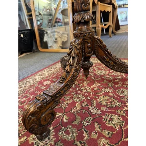 Traditional 1990s Vintage Maitland Smith Hexagonal Table With Embossed Leather Top and Tripod Feet For Sale - Image 3 of 9